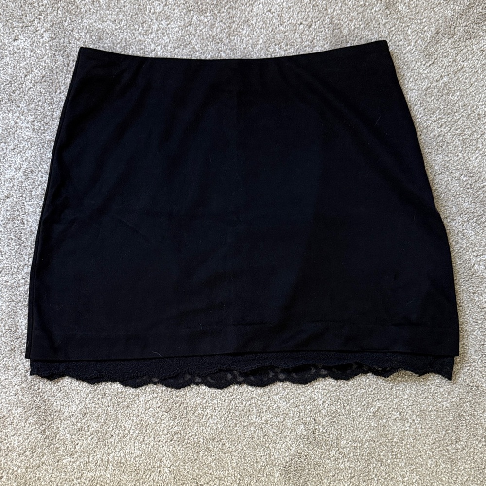 Zara Black Mini velvet Skirt with Lace Detail